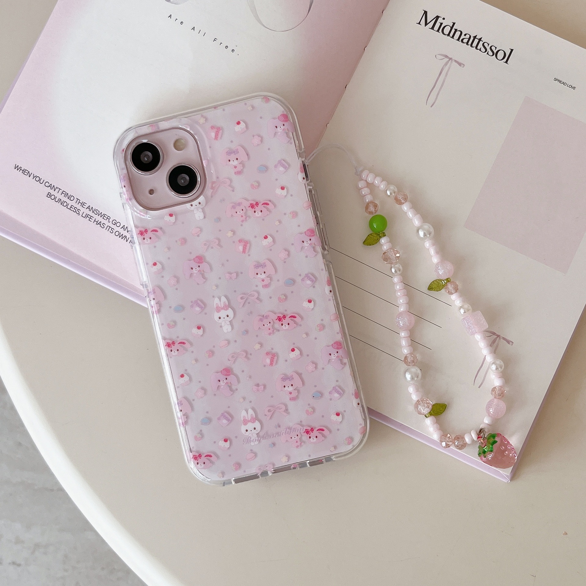 Niña ins rosa pantalla completa conejo para cadena iphone15 16ProMax funda para teléfono móvil 13/14 Apple 16