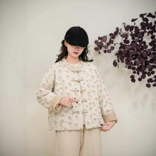 2025冬季新款复古提花夹棉外套新中式棉麻宽松国风加厚保暖棉服女