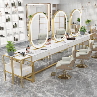 Internet celebrity salon salon mirror table barber shop mirror desktop double-sided mirror Studio Beauty makeup table