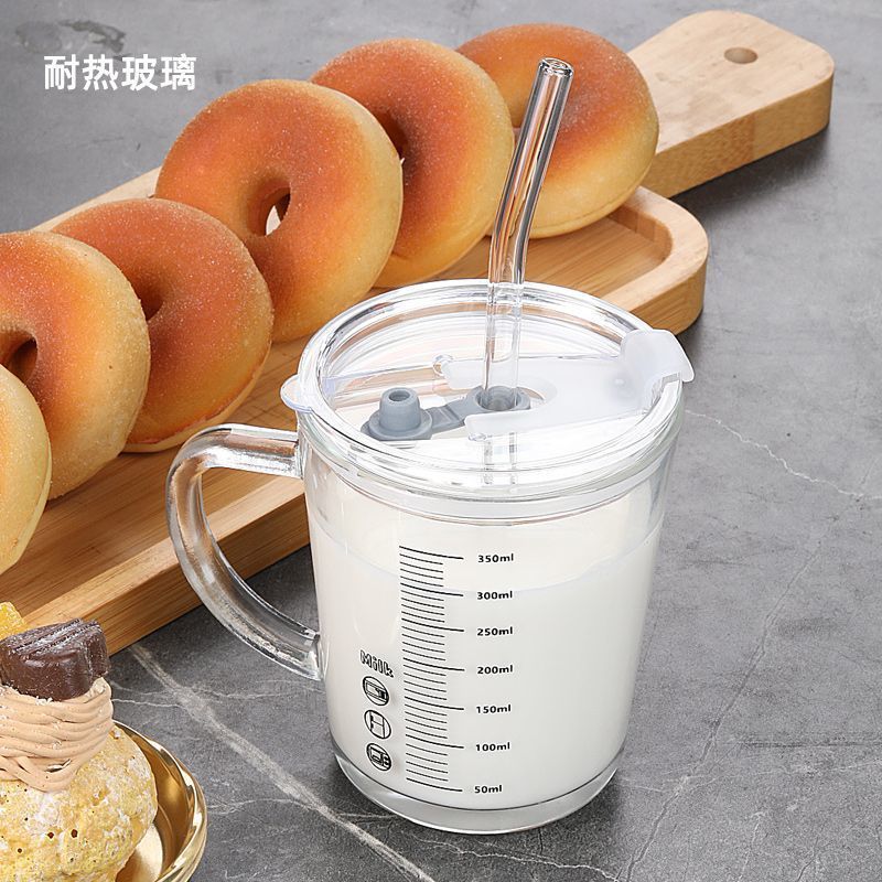 食品グレードのガラス製ウォーターカップ、電子レンジ対応、ストロー目盛り付き子供用特別飲料粉ミルクカップ|undefined