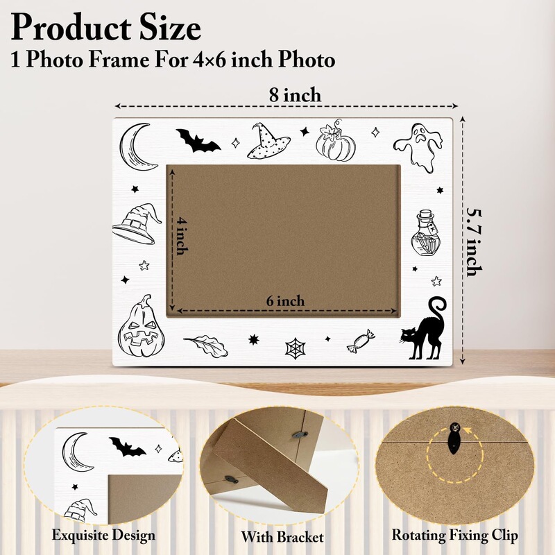Wooden Halloween Photo Frame 4x6inch Creative Decorative Picture Frame Home Decoration Pumpkin Cat Witch Theme Photo Wooden Halloween Photo Frame 4x6inch Creative Decorative Picture Frame Home Decoration Pumpkin Cat Witch Theme Photo