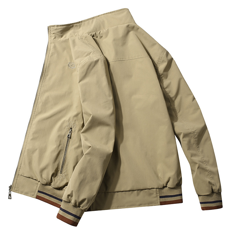 Chaqueta de primavera y otoño de los hombres nueva capa de doble cara de los hombres de moda collar de pie chaqueta casual ropa de otoño de los hombres