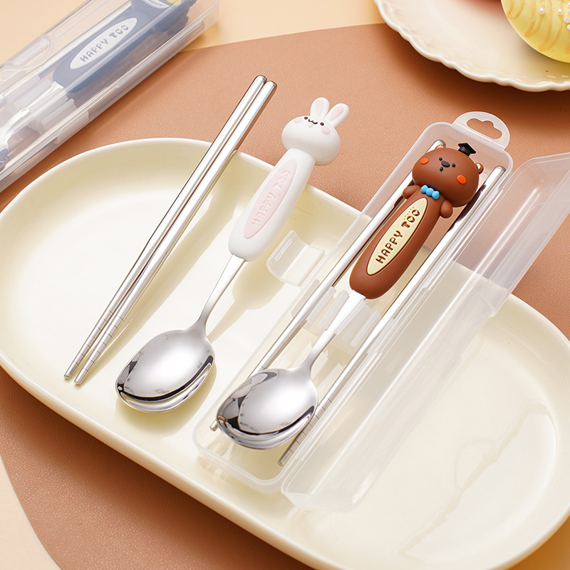 304ステンレス携帯食器セットアイデア漫画スプーンフォークセット学生スプーン箸携帯食器|undefined
