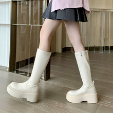 韩版百搭不过膝高筒骑士靴女2023新款松糕厚底弹力瘦瘦靴高跟长靴