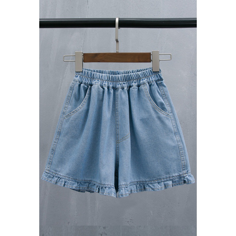 Large size denim shorts for women's summer 2023, thin, chubby mm, elastic waist, loose fit, high waist, slim and wide leg pants