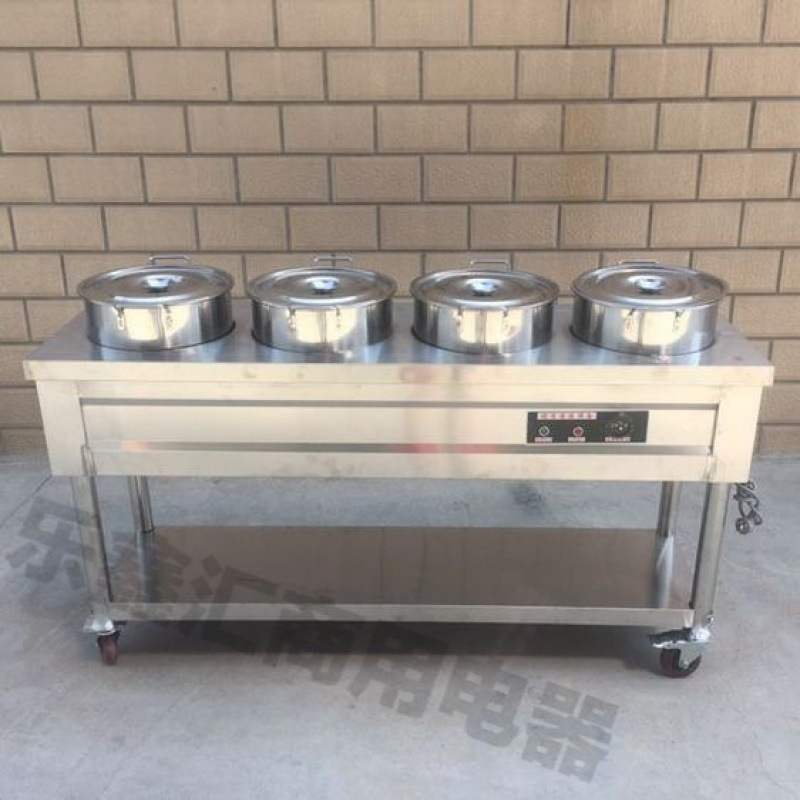 acero inoxidable aislamiento térmico carro de gachas de calentamiento eléctrico móvil comercial calentador de sopa caliente mesa de gachas de aislamiento térmico