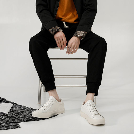 2023 New Low-top Board Shoes Men's Genuine Leather Korean Style Fashionable All-match Casual Shoes Spring Breathable Flat White Shoes