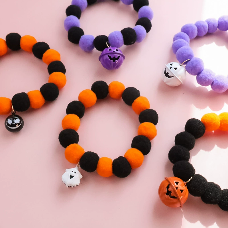 Хэллоуин день меховой шар воротник крест границы домашнее животное кошка собака Тыква призрак украшения Белл черно-белая маленькая гримаса