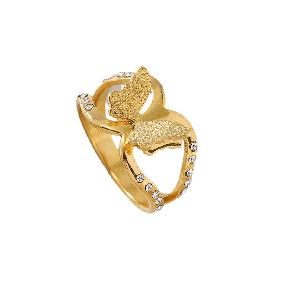 New stainless jewelry with minimalist niche cutting and welding tags, double-layer frosted butterfly inlaid diamond_voghion.com