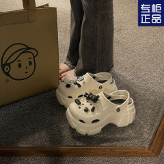 可愛卡通厚底洞洞鞋女2024春夏新款時尚百搭小個子增高包頭涼拖鞋