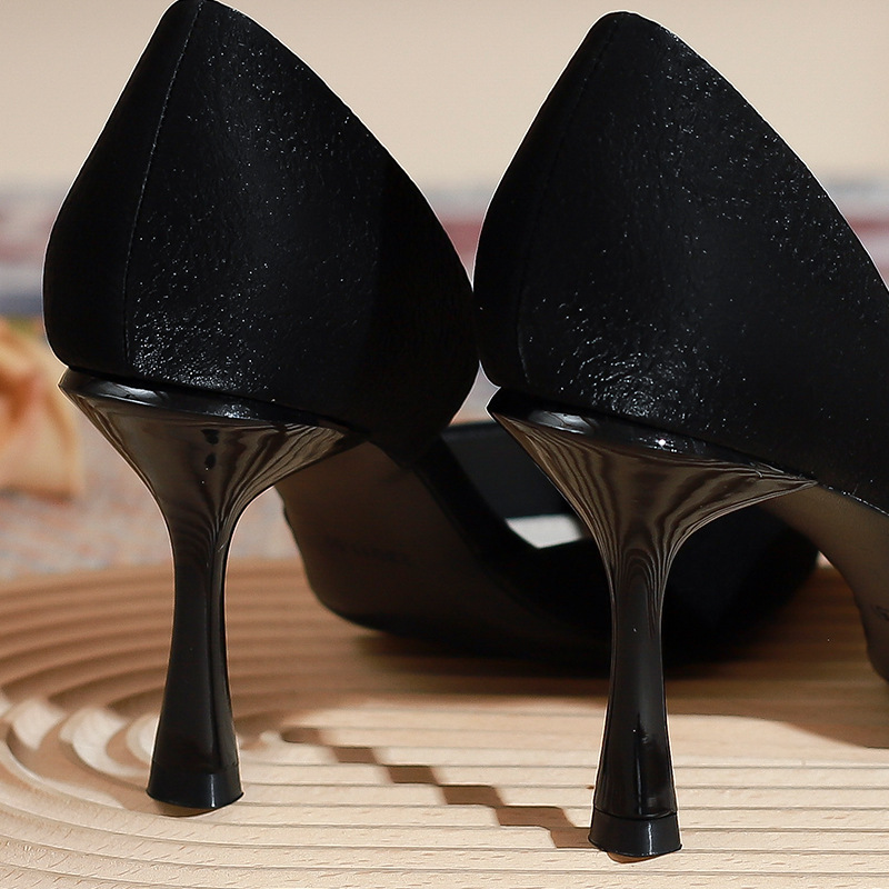 Crystal Square Button Wedding Shoes Korean Version Spring/summer Hollow High Heel Shoes Pointed Toe External Wearing Sandals Women's Thin Heels_voghion.com