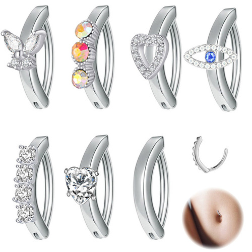 New Fashionable Hot Selling New Style Belly Button Piercing Stainless Steel Zircon Butterfly Men's Belly Ring Piercing Jewelry 