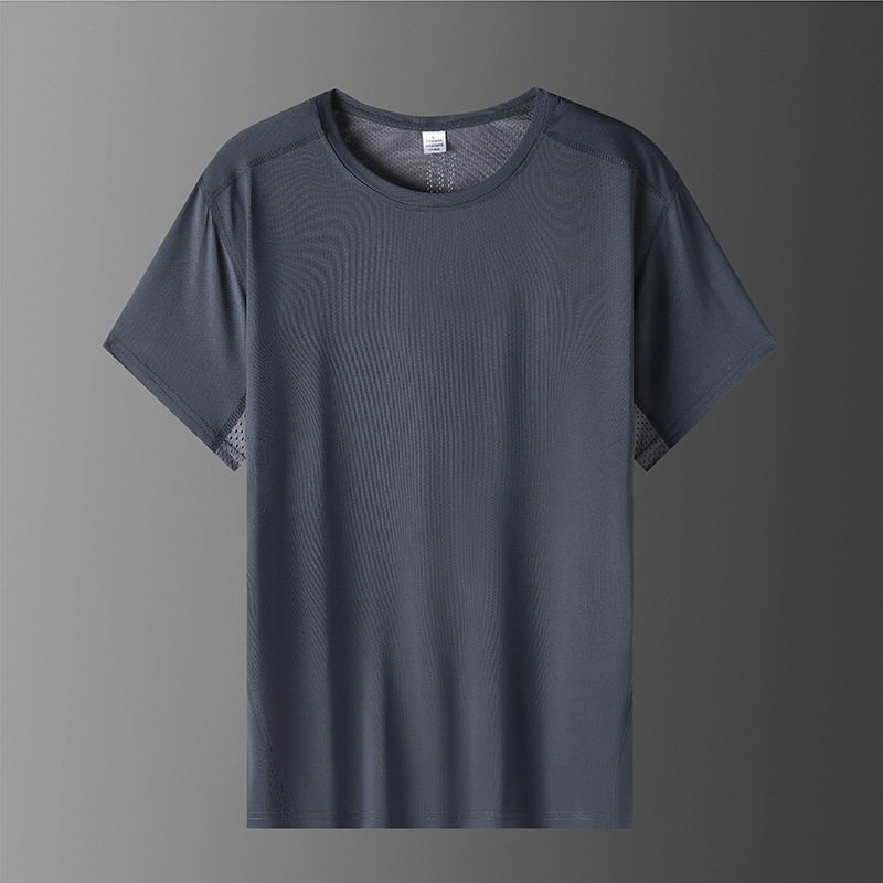 Verano seda de hielo secado rápido camiseta de manga corta hombre nuevo estilo de carrera al aire libre fitness outerwear camiseta de carrera de moda tamaño grande