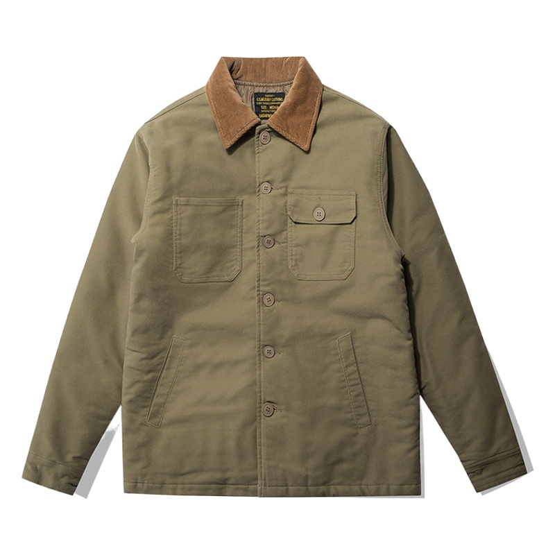 OKONKWO American retro mole cuero engrosado multi-bolsa acolchada ropa de trabajo chaqueta de pana color a juego abrigo de algodón