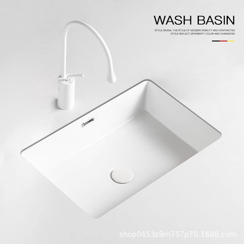 lavabo de cerámica de gran capacidad con base plana cuadrada debajo de la mesa lavabo de mano incrustado lavabo único lavabo de balcón lavabo para uso doméstico