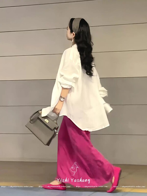 慵懒风气质御姐宽松休闲白色衬衫半裙女装2025秋冬新款时尚两件套|undefined
