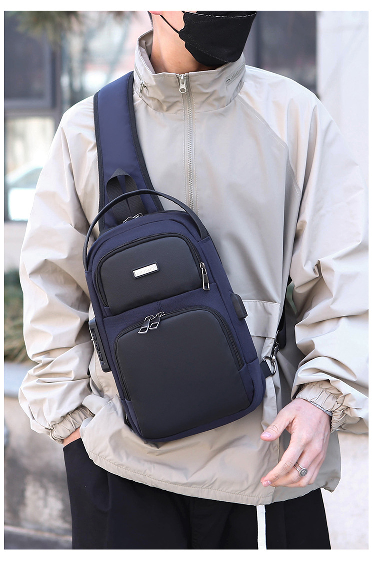 New single-shoulder crossbody bag, men's casual travel bag, simple chest bag, multi-functional waterproof password lock, anti-theft small backpack undefined