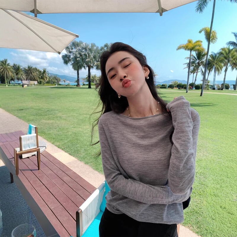 Shanghai Dan Nong Flagship Store/Yangzi Yarn Fine Spun Solid Color Long Sleeve T-Shirt Women's Summer Fashion Cover-Up Top Shanghai Dan Nong Flagship Store/Yangzi Yarn Fine Spun Solid Color Long Sleeve T-Shirt Women's Summer Fashion Cover-Up Top