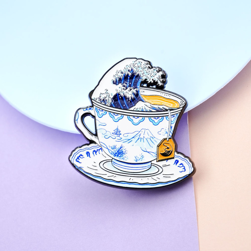 The Great Wave Off Kanagawa Teacup Badge Katsushika Hokusai Art Painting Inspired Brooch Fan Gift Collection The Great Wave Off Kanagawa Teacup Badge Katsushika Hokusai Art Painting Inspired Brooch Fan Gift Collection