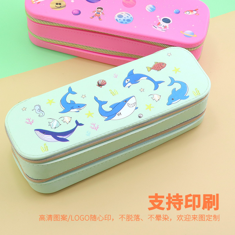 2025 nueva caja de papelería de silicona de color de doble capa caja de lápices para estudiantes de gran capacidad caja de almacenamiento de transferencia de calor de alto valor