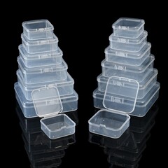 正方形收纳盒透明PP包装盒方形小物料盒带盖饰品零件塑料盒包装盒
