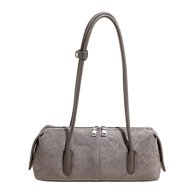 Women's 2025 Autumn/Winter New Suede Long Handle Underarm Baguette Bag Niche Versatile Retro Shoulder Commuter Bag - Thumbnail 8