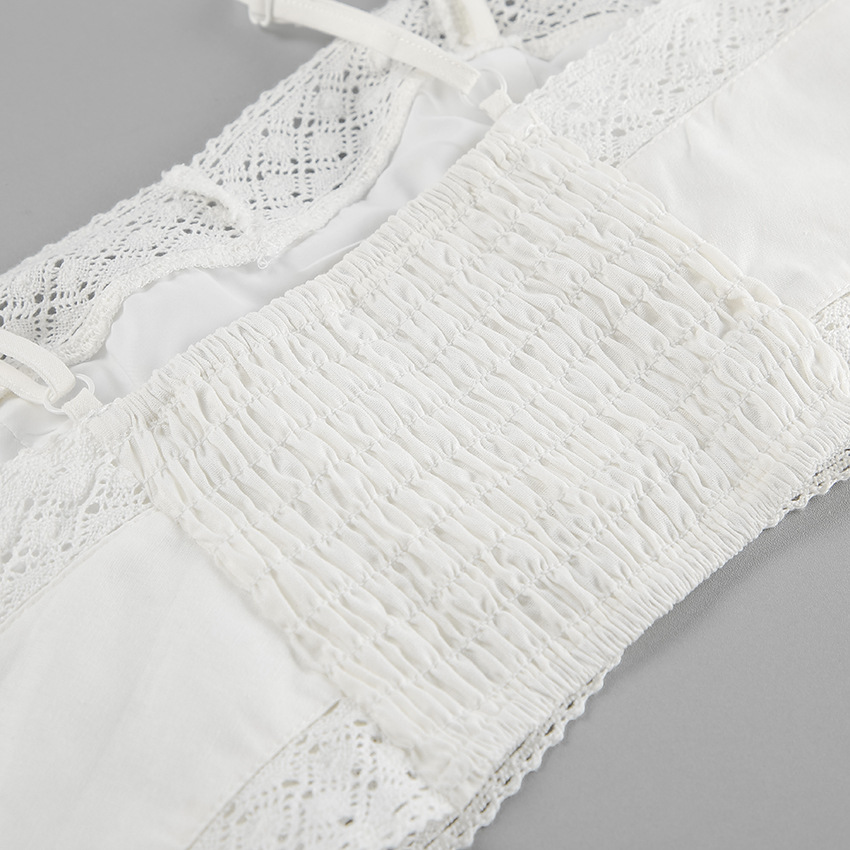 Spring Summer Sexy Design White Cotton Linen Sleeveless Square Collar Short Top Mid Waist Split Skirt Two Piece Sets