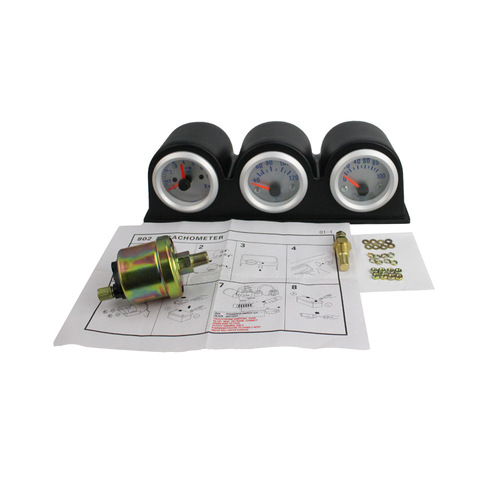 Automotive Performance Triple Gauge - Speed + Water Temperature + Oil Pressure Combo Instrument with Mount 12V