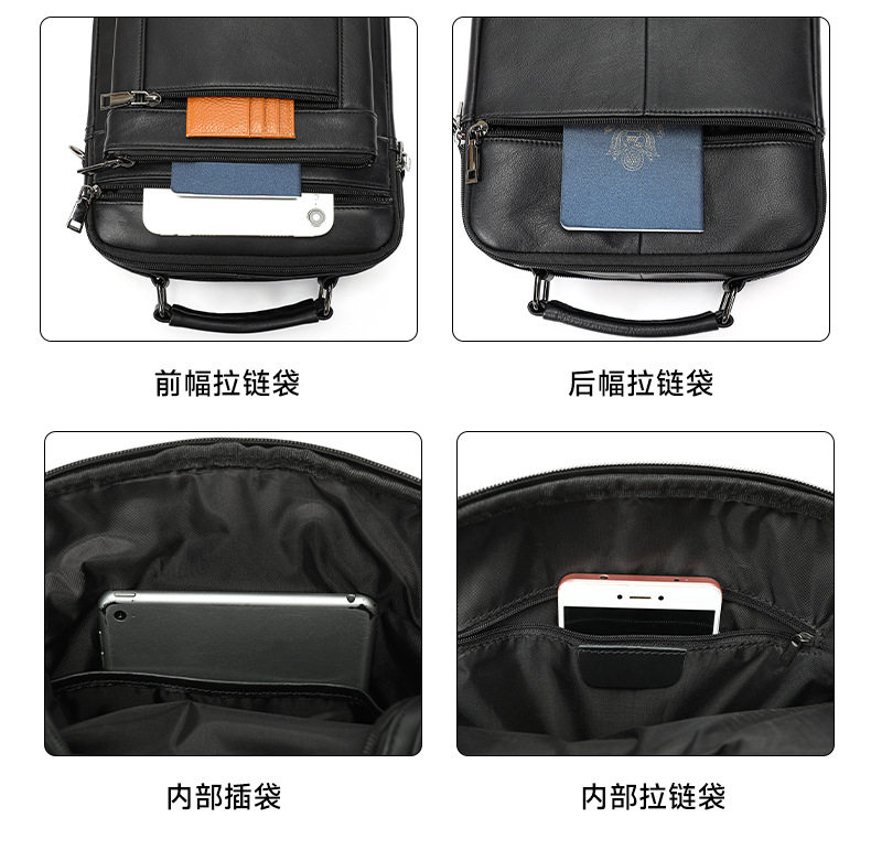 Túi đeo chéo nam da bò thật Marunte da bò lớp đầu tiên dung lượng lớn, đựng vừa iPad 9 inch — màu đen chi tiết 12