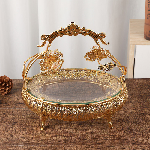 Manufacturer's new product European-style round fruit plate tempered glass basket for home living room fashion creative craft fruit plate