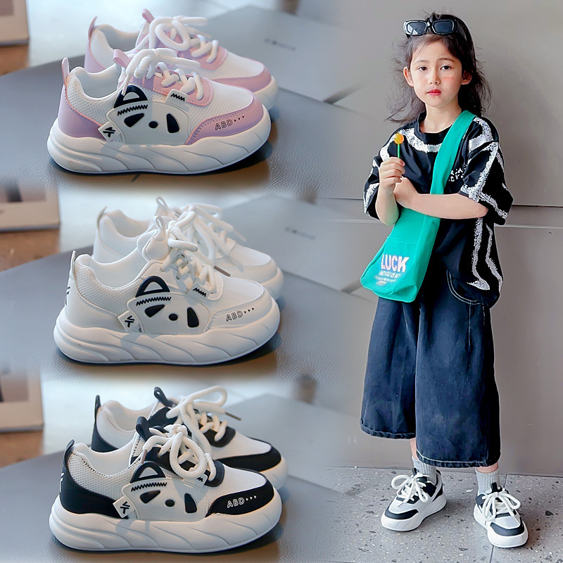 女童運動鞋2025春秋季新款中大童厚底熊貓鞋小男孩軟底跑步鞋子
