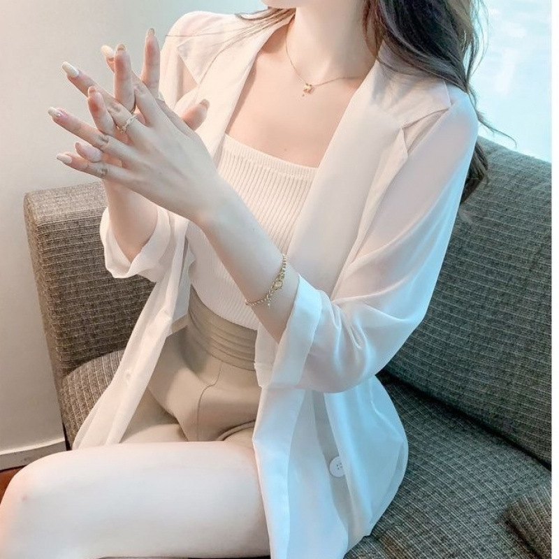 [3849 People Collected] Small Suit Sun Protection Clothing for Female Summer Students Super Fairy Chiffon Sun Protection Cardigan Short Style