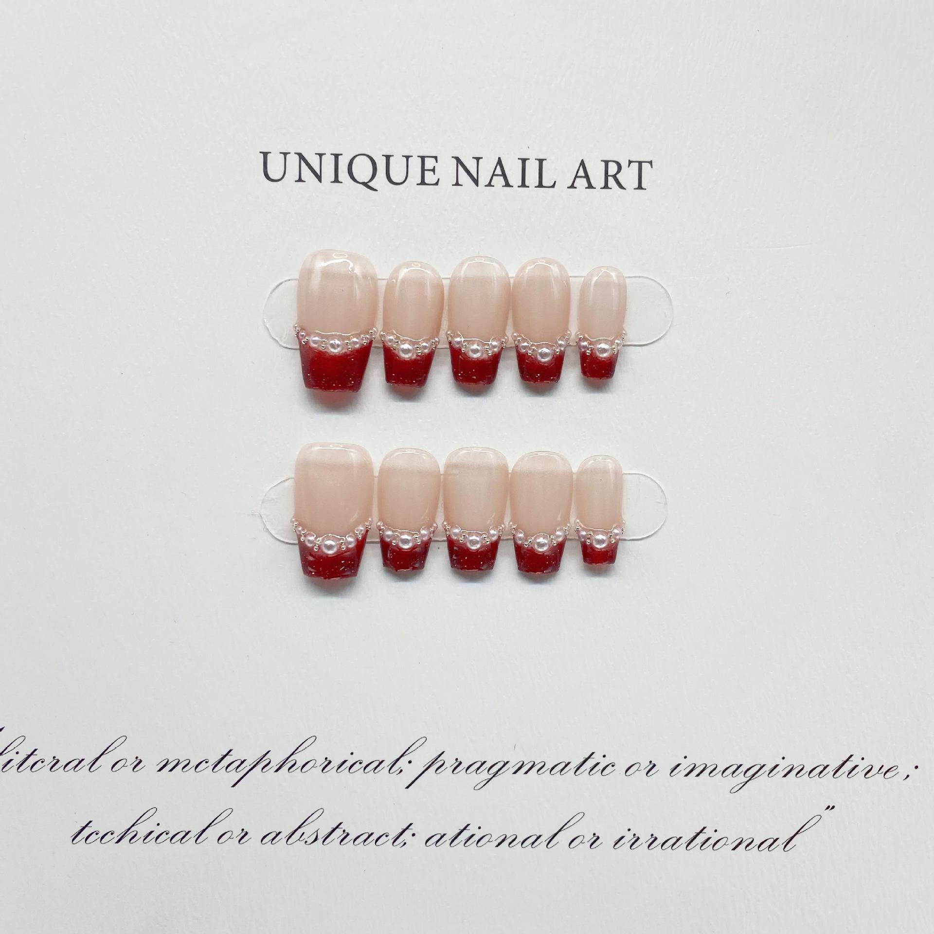 Hecho a mano de fototerapia manicura venta al por mayor Yi dedo desgaste uñas rojo francés etiqueta engomada del clavo las mujeres embarazadas pueden usar parche de uñas