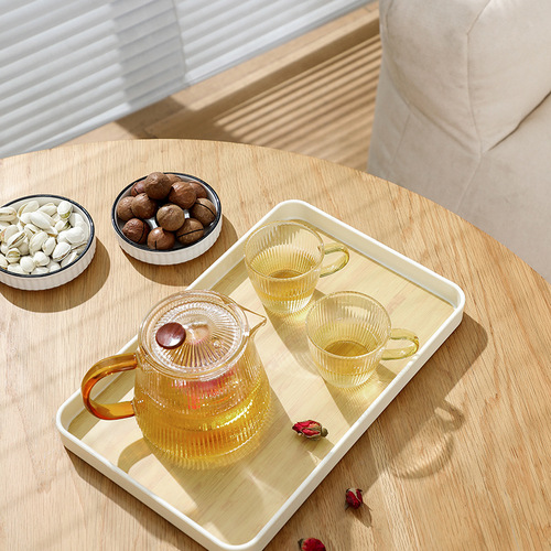 Thickened tray for household teacups, water cups, tea trays, small living room, Japanese rectangular fruit tray, imitation wood grain