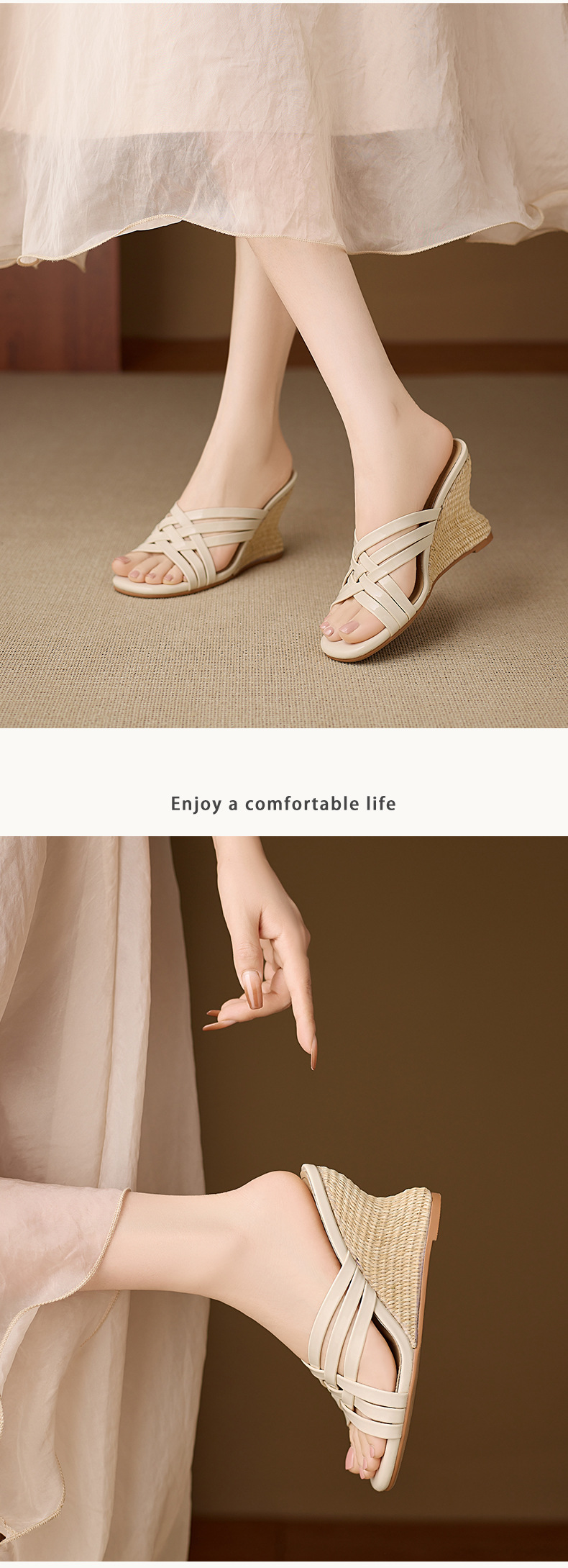 Dép sandal nữ quai chữ V mũi vuông hở ngón đế xuồng cao gót 5 cm — Rượu vang đỏ, màu trắng ngà chi tiết 6