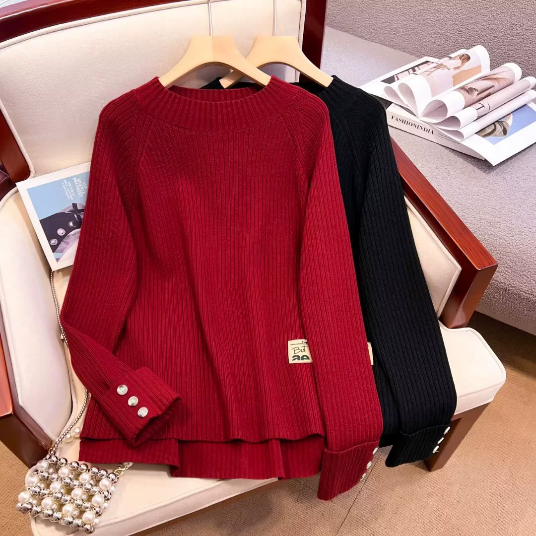 Осенне-зимний модный Повседневный вязаный свитер-рубашка для полных девушек, Женский внутренний топ больших размеров 2151