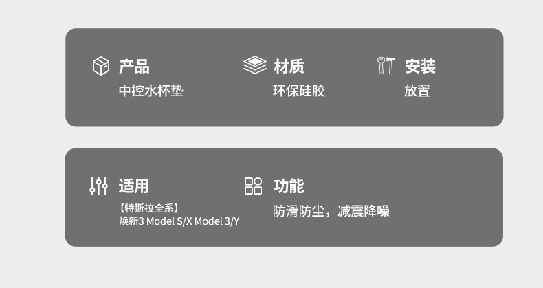 Applicable to Tesla Model3/Y/S Silicone Cup Mat Central Control Cup Holder Anti-slip Mat Interior Decoration Protective Equipment