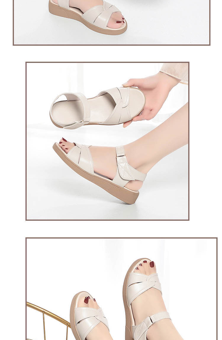 Dép sandal nữ quai chữ V đế bằng chống trượt, đế mềm, size lớn cho mẹ trung niên và cao tuổi đi bên ngoài — Màu be chi tiết 9