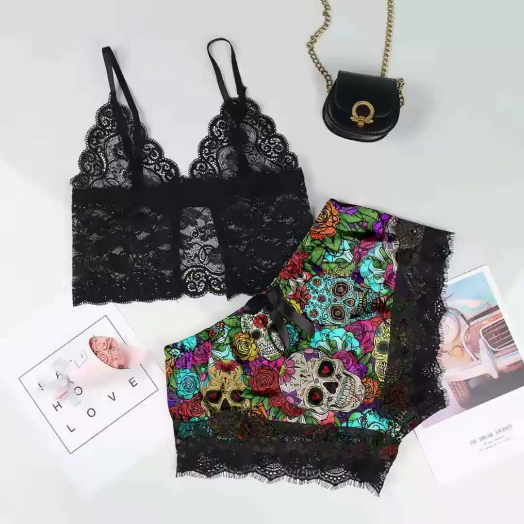 Эротическое белье европейское и американское взрывное сексуальное кружевное цветное принт с черепом кружевные шорты для женщин