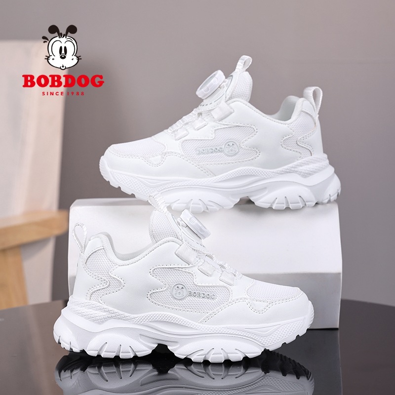 Babudou Kidsren's White Shoes Mesh Leather Medium and Large Kidsren's Sports Shoes Boys and Girls Primary School Students' White Shoes