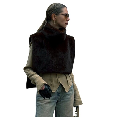 New semi high neck fur camisole top new semi-high collar fur waistcoat for women