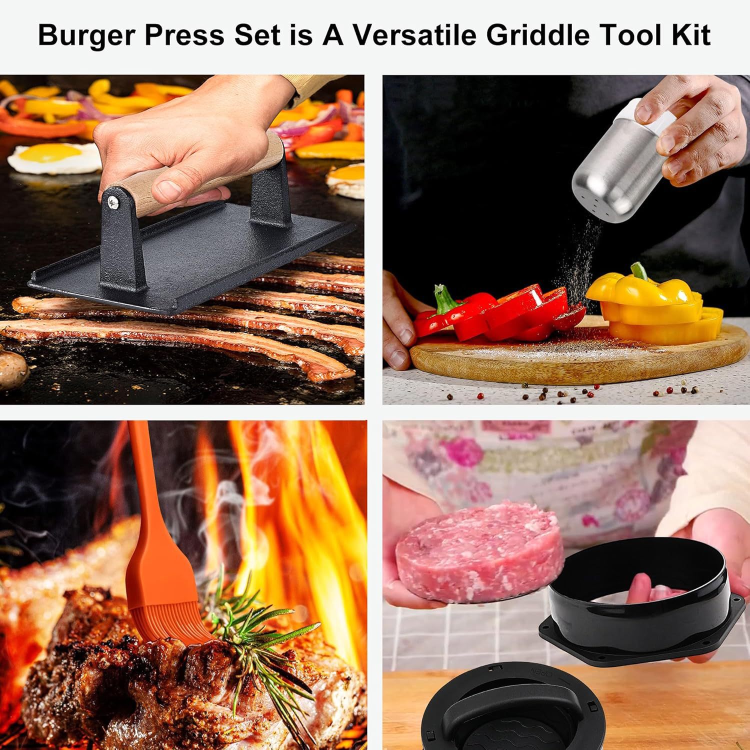 Amazon Cross-border Hot Hot Ferry Pressing Plate Round Burger Pressing Cake Mold Set de herramientas de barbacoa al aire libre