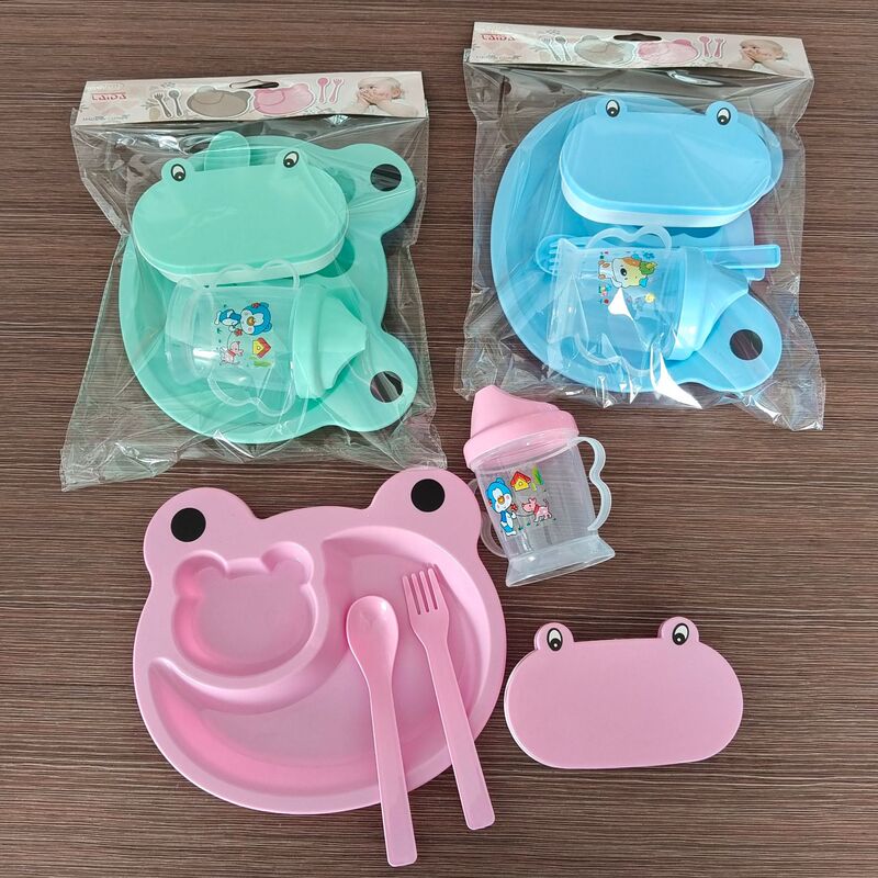 Manufacturer Cross-Border Children's Dinner Plate with Cup Lunch Box Cartoon Tableware Baby Divided Plate Set 5Pcs