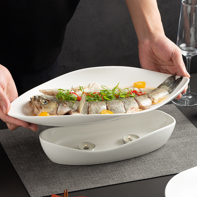 Hotel Candle Heating Stove Insulated Fish Plate High-End Postpartum Club Open Stove Tableware Hotel Extra Large Fish Plate Commercial