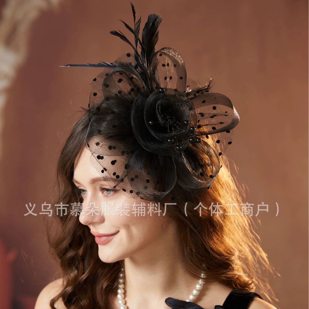 Европейские и американские головные уборы, свадебные аксессуары для волос в стиле ретро, ​​повязки на голову с перьями, цветы из бисера, сетчатые обручи для волос, универсальные аксессуары для платья-чонсама.