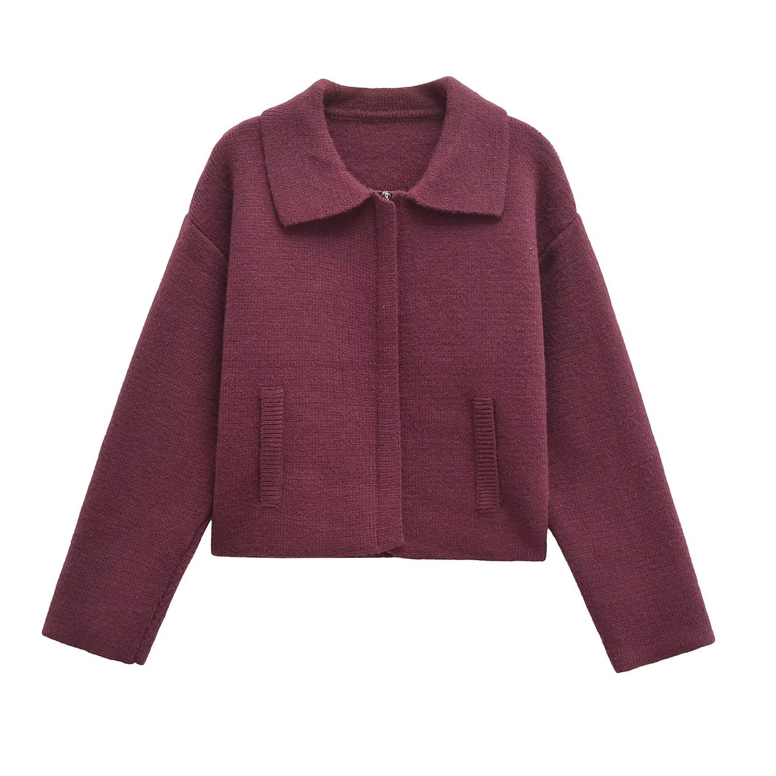 Frauen Herbst Winter Neue Mode Vielseitig Kragen Einfarbig Strick Mantel_voghion.com