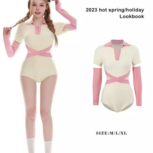 Korean-style one-piece swimsuit for women, 2024 new summer model, slimming, long-sleeved, sun-protective, pure desire style, sports student swimwear