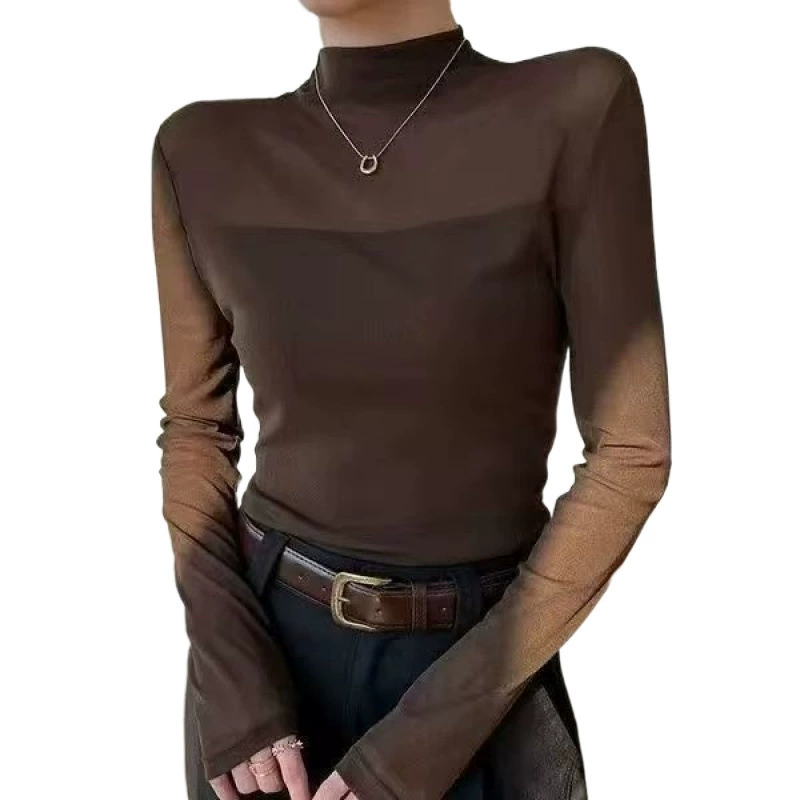 Осенняя футболка с длинным рукавом, приятная к телу, высокий воротник, 2025, облегающая