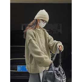 卢浮冬季新款韩系慵懒感挺括羊毛毛衣开衫休闲宽松柔软亲肤上衣女