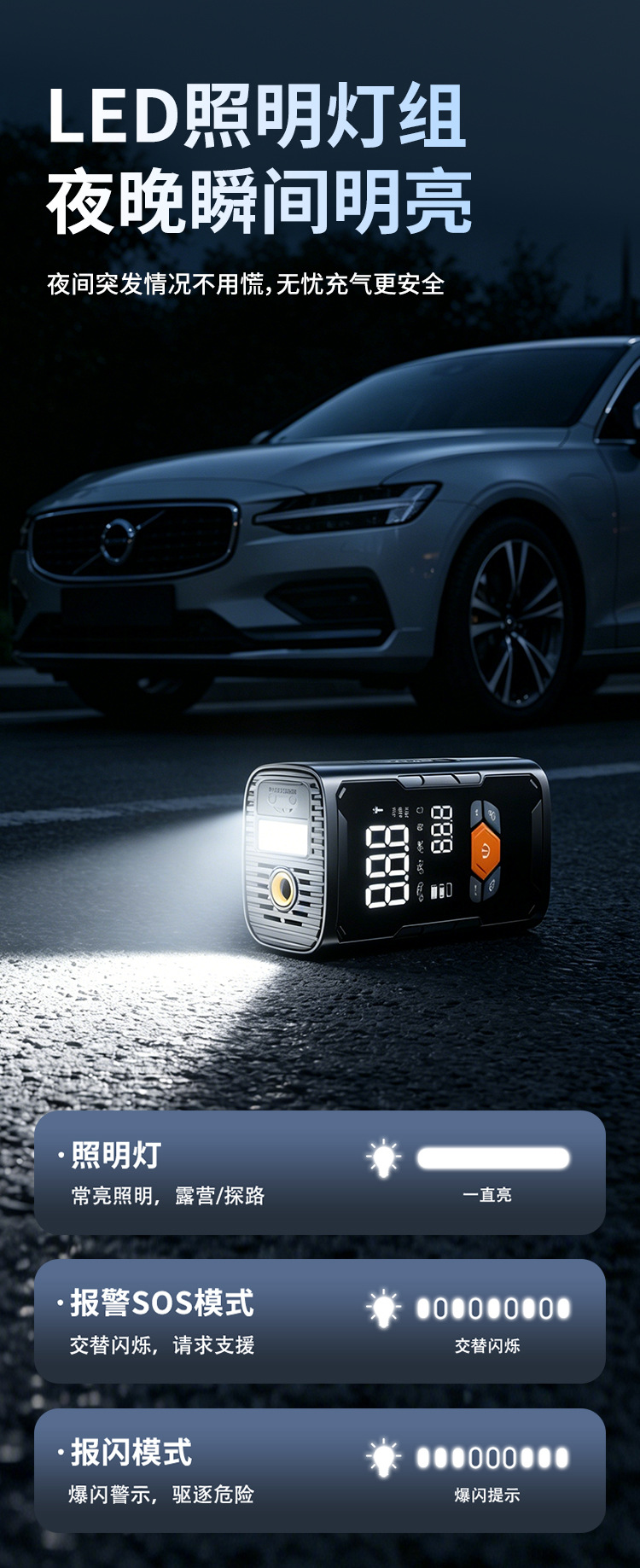 Car Air Pump, Vehicle Emergency Starting Power Supply, Portable Smart Wireless Digital Display Air Pump, Multi-Functional All-In-One Machine